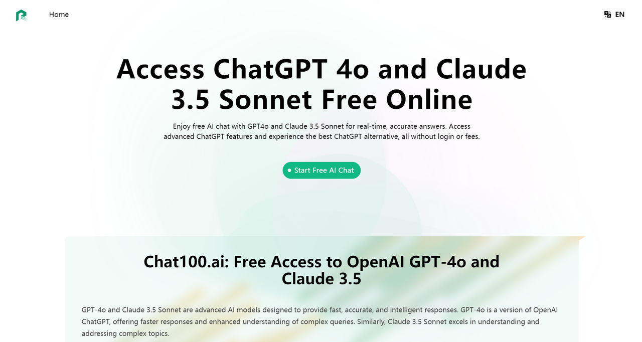 Chat100.ai: 免费使用 ChatGPT 4o 和 Claude 3.5 Sonnet4573